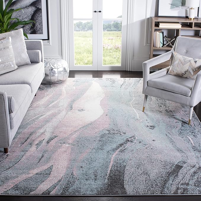 SAFAVIEH Glacier Collection Area Rug - 9' x 12', Pink & Blue, Modern Abstract Design, Non-Shedding & Easy Care, Ideal for High Traffic Areas in Living Room, Bedroom (GLA126U)