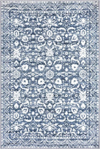 Vintage Floral 5x7 Rug, Light Blue White Washable Area Rug for Bedroom, Non Slip Living Room Rug Thin Print Faux Wool Super Soft Floor Carpet for Nursery Playroom Dining Room Indoor Office