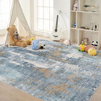 Area Rug Living Room Rugs - 8x10 Washable Large Soft Indoor Neutral Modern Abstract Low Pile Rug Carpet for Bedroom Dining Room Farmhouse Home Office - Blue Brown