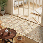 DUKINO 2x6 Runner Rug for Hallway, Washable Vintage Floral Kitchen Rug with Non Slip Backing, Soft Low Pile Throw Carpet Runner for Kitchen, Laundry, Hallway, Bathroom, Beige