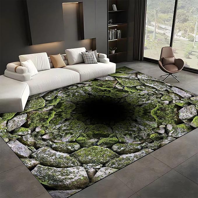 3D Hole Area Carpets, 4x5ft, Optical Illusion Design Pattern Floor Rugs, Realistic Abyss Perspective Effect Non-Shedding Playing Mat, Cozy Thin Breathable Durable Rug for Living Room
