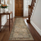 Bavni Runner Rug 3x8 Kitchen Rugs for Hallways Entryway, Washable Vintage Print Carpet, Ultra-Thin Chenille Low Pile Lightweight Rug with Non Slip Backing, Warm Taupe