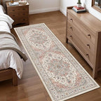 2x6 Vintage Runner Rug Low Pile Runners Non-Slip Machine Washable Rug Retro Distressed Print Lightweight Carpet for Hallway Kitchen Living Room Bedroom Laundry Room