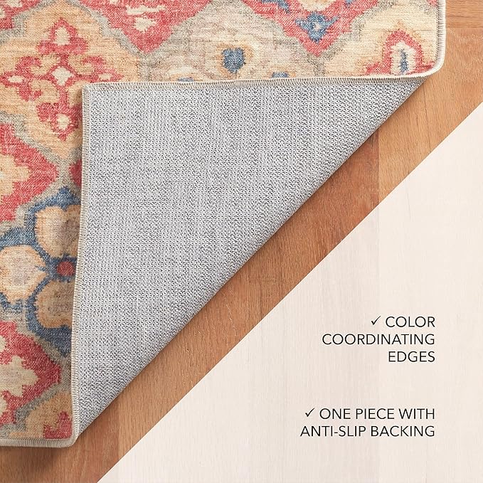 Dash and Albert Pali Machine Washable Area Rug - 3' x 5' Multicolor - Geometric Accent Rug - Anti-Slip Backing, Lightweight, Machine Washable, High Traffic Areas Kitchen, Mudroom, Laundry Room