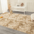 Andency Soft Area Rugs for Living Room Bedroom, 5x8 Fluffy Shaggy Bedside Rug, Non-Slip Large Shag Fuzzy Plush Carpets for Bedroom Kids Dorm Nursery Home Decor Aesthetic, Tie-Dyed Khaki