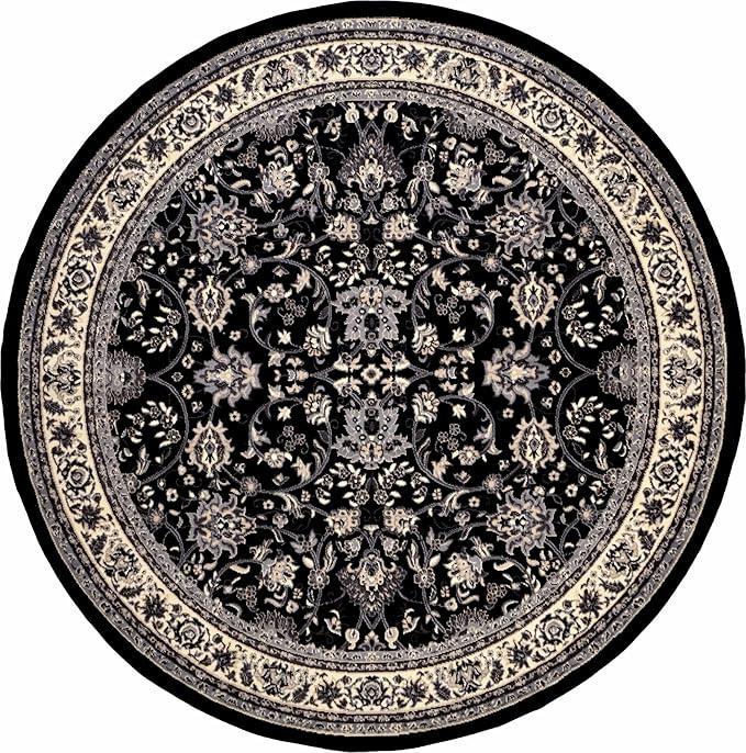 Unique Loom Sialk Hill Collection Area Rug - Washington (7' 10" Round Black/Gray)