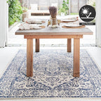 FH Home Flat Woven Outdoor Rug - Waterproof, Easy to Clean, Stain Resistant - Premium Polypropylene Yarn - Vintage - Patio, Porch, Deck, Balcony - Ankara - Distressed Blue - 5ft 2in x 7ft 6in