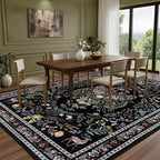 8x10 Area Rugs Living Room Rug: Vintage Washable Rug Floral Soft Carpet Indoor Floor Non-Slip Boho Stain Resistant Large Carpets for Bedroom Kids Nursery Dining Room Farmhouse Home Office Black