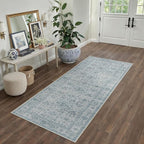 Blue Runner Rug 2x6 Hallway Washable Carpet Soft Vintage Indoor Kitchen Non Slip Bedroom Traditional Retro Distressed Thicker Throw Long Rug Bathroom Laundry Entryway Office Dining Room