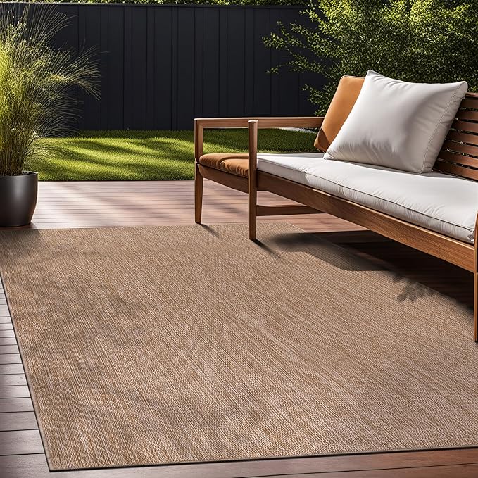 Beverly Rug Indoor Outdoor Rug 5x7, Washable Outside Carpet for Patio, Deck, Porch, Solid Modern Area Rug, Water Resistant, Jute Beige