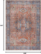Bloom Rugs Washable 9' x 12' Rug - Terracotta/Blue Traditional Area Rug for Living Room, Bedroom, Dining Room, and Kitchen - Exact Size: 9' x 12'