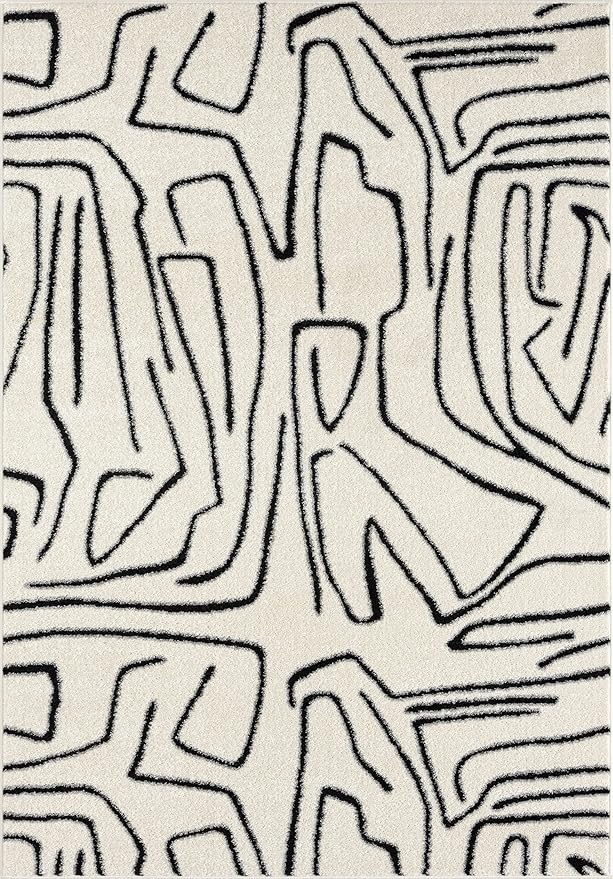 Abani Abstract Beige/Black Area Rug - 5'x8' - Modern Animal/Natural Lines Design - Deco Collection - Easy to Clean - Durable for High Traffic Areas - Bedroom, Office & Kitchen - Medium Pile