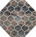 Rugs.com Lattice Frieze Collection Rug – 6 Ft Octagon Blue Multi Medium-Pile Rug Perfect for Living Rooms, Kitchens, Entryways