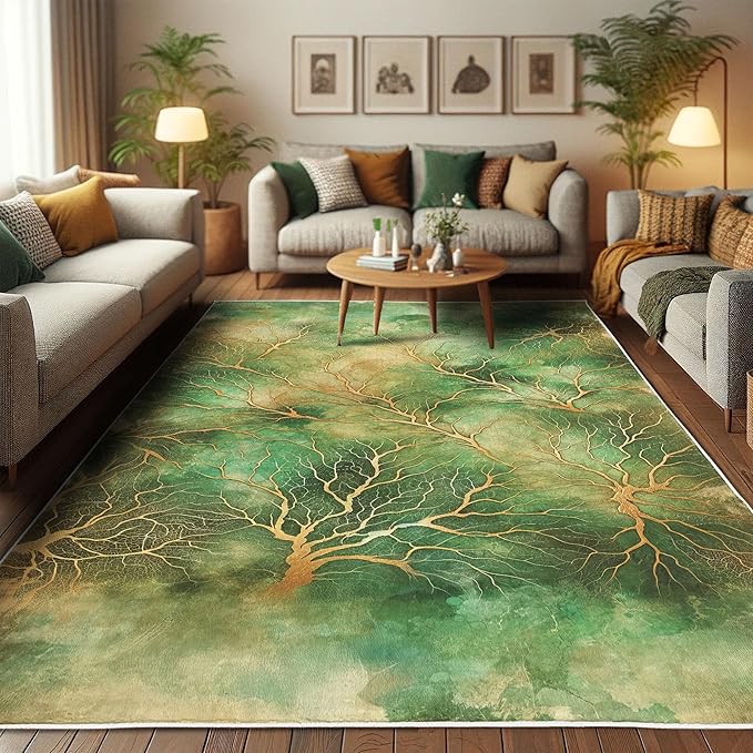 Ambesonne Abstract Decorative Rug, Autumn Leafless Branches with Watercolor Look Dreamy Back Jungle Tones, Quality Carpet for Bedroom Dorm and Living Room, 2' 2" x 3' 7", Jade Green Pale Coffee