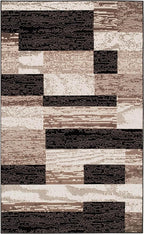 Superior Indoor Area Rug, Jute Backed, Modern Geometric Patchwork Floor Decor for Bedroom, Office, Living Room, Entryway, Hardwood Floors, Rockwood Collection, 2' x 3', Chocolate