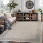 CAMILSON Easy Jute Rug 5x7, Indoor Outdoor Off-White Color Fiber Area Rugs for Living Room Patio and Kitchen Rug Bordered Boho Woven Design, Easy-Cleaning, Washable Outside Carpet (5 x 7)