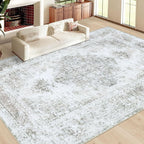 Area Rug 10x12 Living Room Rugs, Machine Washable Vintage Distressed Medallion Rug Non-Slip Soft Low Pile Large Indoor Rugs for Bedroom Kitchen Dining Room Office(Taupe,10'x12')