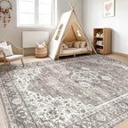 9x12 Area Rug Living Room: Washable Boho Large Neutral Vintage Soft Rugs Stain Resistant Farmhouse Non-Slip Indoor Rustic Floor Carpet for Bedroom Nursery Kids Playroom Office Dining Room- Dark Brown