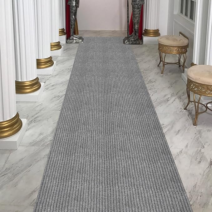 Ottomanson 2' x 32' Hallway Runner with Scraper Pile Extra Durable Non-Slip Rug Mat for Indoor & Outdoor Use - Ideal for Kitchen, Entryway, Patio & Garage - High-Traffic Carpet, Gray