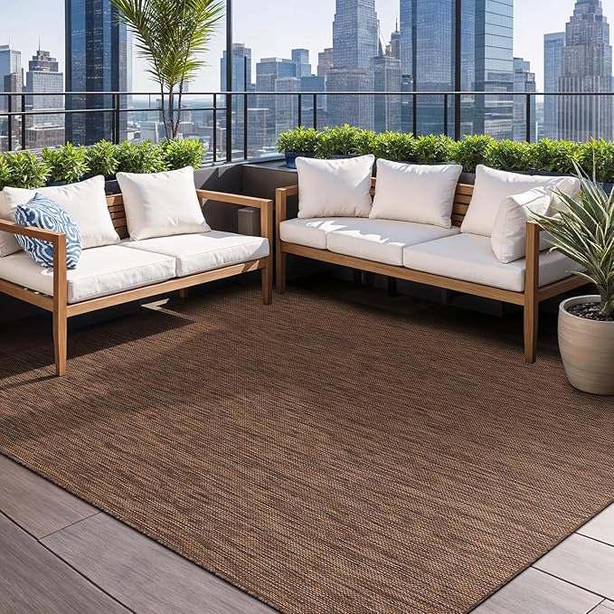 Beverly Rug Indoor Outdoor Rug 5x7, Washable Outside Carpet for Patio, Deck, Porch, Solid Modern Area Rug, Water Resistant, Gold Brown