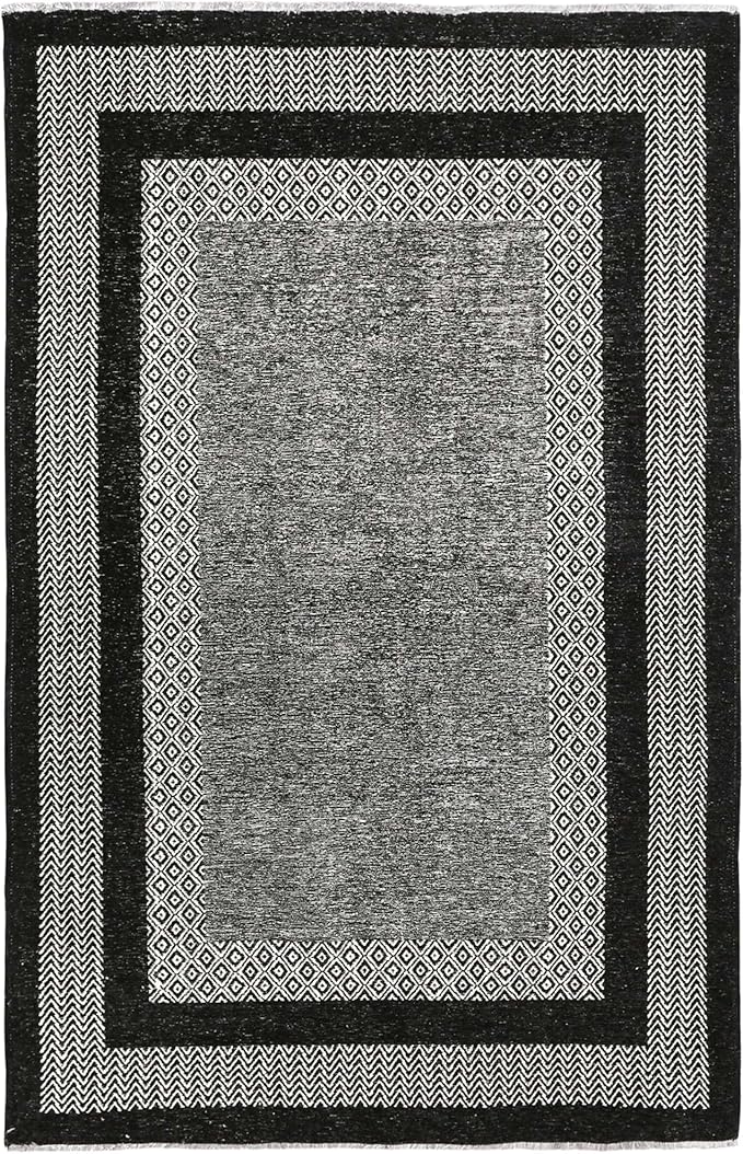 Alfa Rich 5x8 Black Washable Area Rugs for Living Room Bedroom Kitchen Cotton Pet Friendly Rug