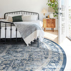 RUGGABLE Washable Area Rug – Kamran Admiral Blue 8 ft Round, Stain-Resistant, Non-Slip – Large Machine Washable Rugs for Living Room, Bedroom, Hallway, Entryway & Office–with Cushioned Pad