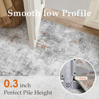 8x10 Washable Area Rug Grey Rust Abstract Living Room Bedroom Carpet Neutral Modern Non-Slip Soft Low Pile Lightweight Vacuumable Large Throw Rug for Dining Room