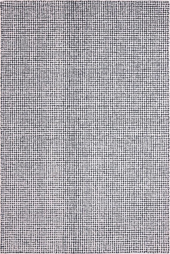 Hand-Tufted 100% Wool Pile Area Rug – Geometric Textured Grid Check Pattern – Thick and Durable Floor Carpet for Bedroom, Living Room, Kids Room, and Dining Area (Charcoal Gray, 5' Round)