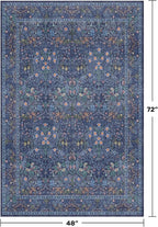 Vintage Dark Blue 4x6 Area Rugs for Large Entryway, Bedroom Beside Rug, Kitchen, Mudroom, Non-Slip Low Pile Ultra Soft Stain Resistant Small Floral Carpet