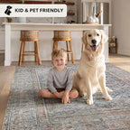 Kuden 8x10 Large Area Rug, Machine Washable Area Rug with Non-Slip Backing, Vintage Style, Soft, Easy Clean, Low Pile Rug for Living Room, Bedroom, Dining Room