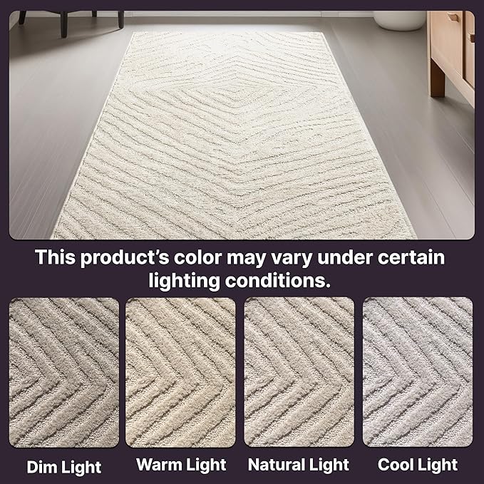 Well Woven Custom Size Hallway Stair Runner - Choose Your Length - 27 Inches Wide x 18 Feet Long Runner (27" x 18' Runner) Rug - Ivory Relajo Soft Touch, Modern Geometric - Hi-Lo Pile