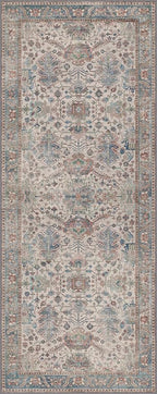 Bavni Runner Rug, Machine Washable Rugs for Bedroom 2x5, Non Slip Boho Rugs with Rubber Backing, Ultra-Thin Folable Rug Runner for Hallways Bathroom, Blue/Ivory