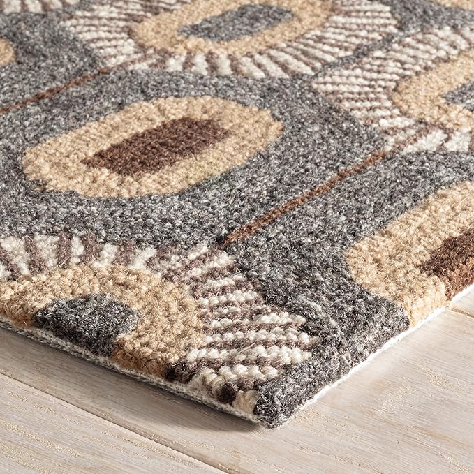 Dash & Albert Stowe Hand Micro Hooked Wool Rug, 8.5 X 11.5 Feet, Blue/Browns Geometric Pattern