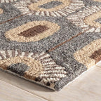 Dash & Albert Stowe Hand Micro Hooked Wool Rug, 2.5 X 8 Feet, Blue/Browns Geometric Pattern