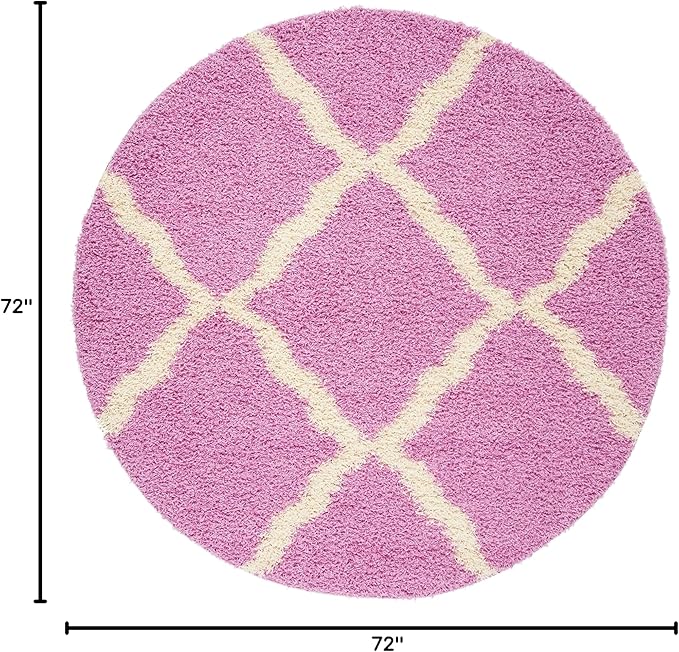 SAFAVIEH Dallas Shag Collection Area Rug - 6' Round, Pink & Ivory, Trellis Design, Non-Shedding & Easy Care, 1.5-inch Thick Ideal for High Traffic Areas in Living Room, Bedroom (SGD257I)