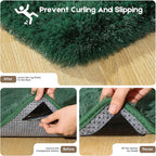 3x5 Dark Green Rugs for Bedroom Living Room, Fluffy Small Area Rug Soft Shag Carpet for Kids Boys and Girls Room with 4 Rugs Non-Slip Stickers Dorm Home Decor (3ft x 5ft)