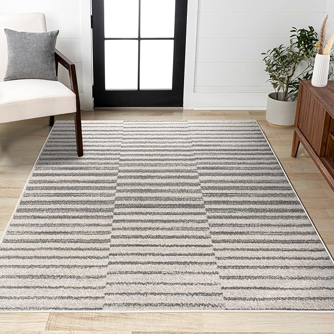 JONATHAN Y Lyla Offset Stripe Gray/Cream Indoor Area Rug, 3x5, Contemporary, Modern, Easy-Cleaning for Living Room, Bedroom, Kitchen, Pet Friendly, Non-Shedding (MOH204A-3)