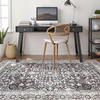 9x12 Area Rug Living Room: Washable Boho Large Vintage Moody Soft Rugs Distressed Oriental Stain Resistant Non-Slip Indoor Floor Carpet for Bedroom Playroom Office Dining Room Retro Home House- Black