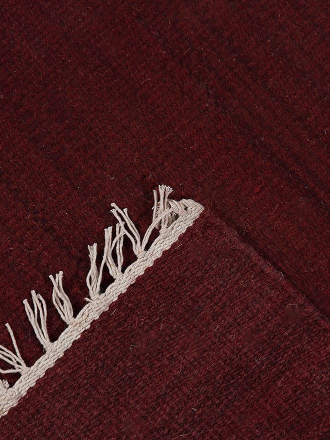 Rugsotic Carpets Hand Woven Flat Weave Kilim Wool ECO-Friendly Area Rugs - 6'x9', Rectangle Shape, Burgundy Color, Solid Plain Design, Low Pile Handmade Rugs for Living Room, Bed Room (D00111)