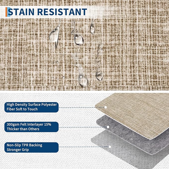 GarveeHome Modern Bordered 8x10 Area Rugs for Living Room Bedroom Soft Washable Large Bedroom Throw Carpet Non Slip Checkered Geometric Rugs for Dining Room Home Decor Office, Taupe