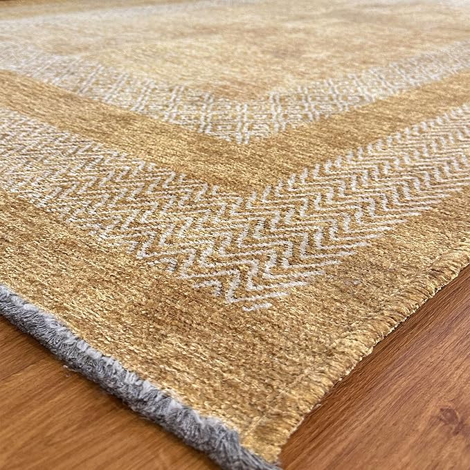 Alfa Rich 4x6 Amber Gold Washable Area Rugs for Living Room Bedroom Kitchen Cotton Pet Friendly Rug
