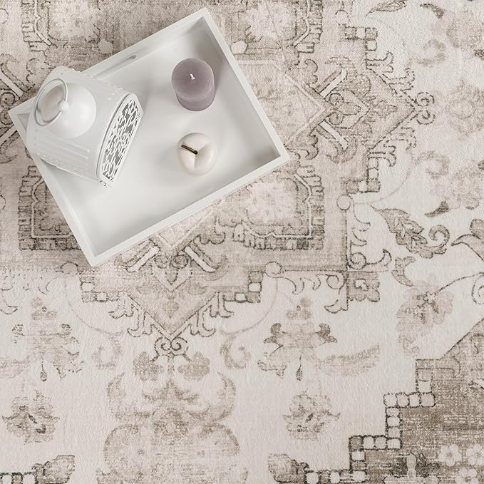 Paco Home Vintage Area Rug with Faded Oriental Pattern in Beige, Size: 6'7" x 9'2"