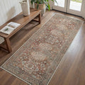 Bavni Washable Runner Rug 2x5, Non Slip Vintage Hallway Runner, Ultra Thin Low Pile Washable Carpet for Kitchen Entryway Bedroom, Brick