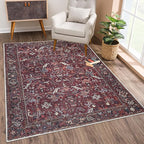 Bloom Rugs Washable Non-Slip 10x14 Rug - Burgundy Traditional Bordered Area Rug for Living Room, Bedroom, Dining Room, and Kitchen - Exact Size: 10' x 14'