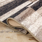 Superior Indoor Runner Rug, Foam Backed, Modern Geometric Patchwork Floor Decor for Bedroom, Office, Living Room, Entryway, Hardwood Floors, Rockwood Collection, 2' 7" x 6', Chocolate