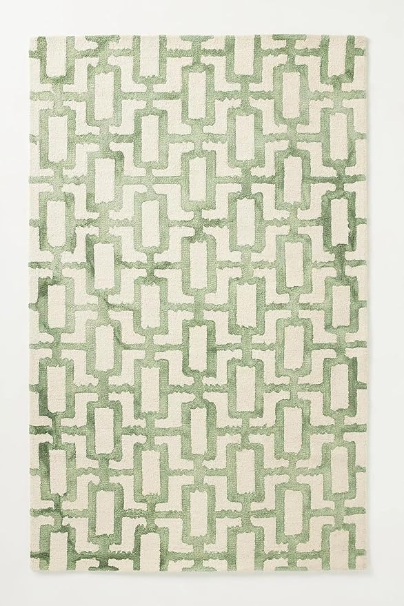 Hand-Tufted Wool Marengo Rug in Green – Modern Geometric Pattern Carpet for Living Room & Bedroom – Durable & Soft– 4.6 x 6.6