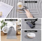 SHACOS Soft Cozy Fluffy Arch Pattern High Low Pile Rugs 4'x6' Non Slip Washable Scandinavian Minimalist Rug Modern Geometric Arc Carpet for Living Room Bedroom Dining Room, Light Grey