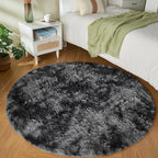 Andency Tie-Dyed Dark Grey Round Area Rug for Living Room, 6x6 Shag Rug for Bedroom, Fluffy Circle Carpet for Home Decor, Room, Fuzzy Plush Circular Rug for Dorm Playroom