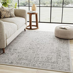 Gray Area Rug 4x6 Office Entryway Rug Machine Washable Kitchen Vintage Distressed Non Slip Carpet Indoor Grey Retro Floral Accent Throw Door Mat for Bathroom Bedroom Dining Living Room