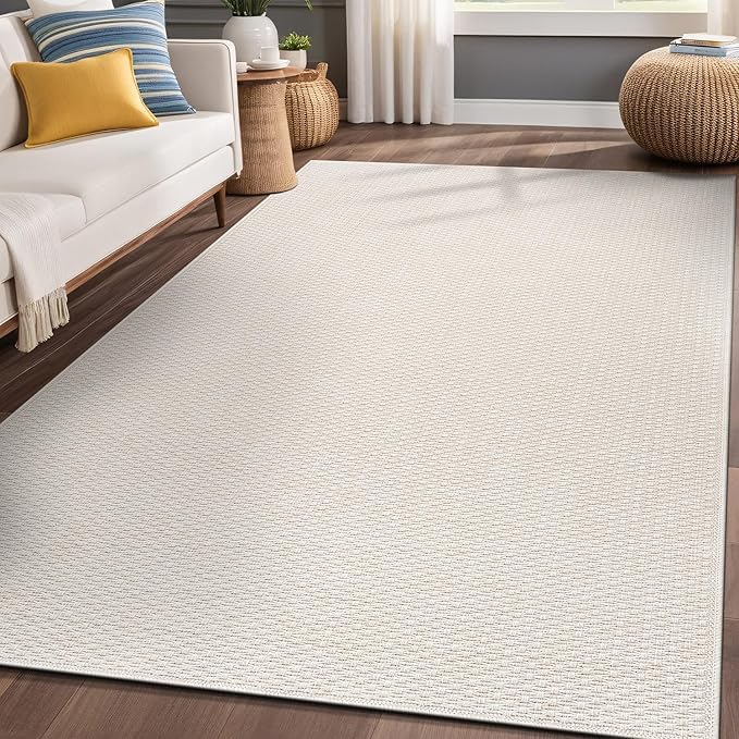 Easy Jute Rugs 9x12 White Color Living Room Indoor Outdoor Area Rug for Patio Farmhouse and Kitchen Rug High Traffic Easy to Clean Washable Solid Boho Woven Design Outside Carpet (9 x 12)